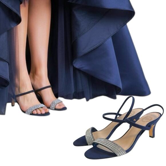 I. Miller Netany Kitten Heel Sandals Dark Navy Blue Suede Size 6.5 M Formal-New - Picture 1 of 12